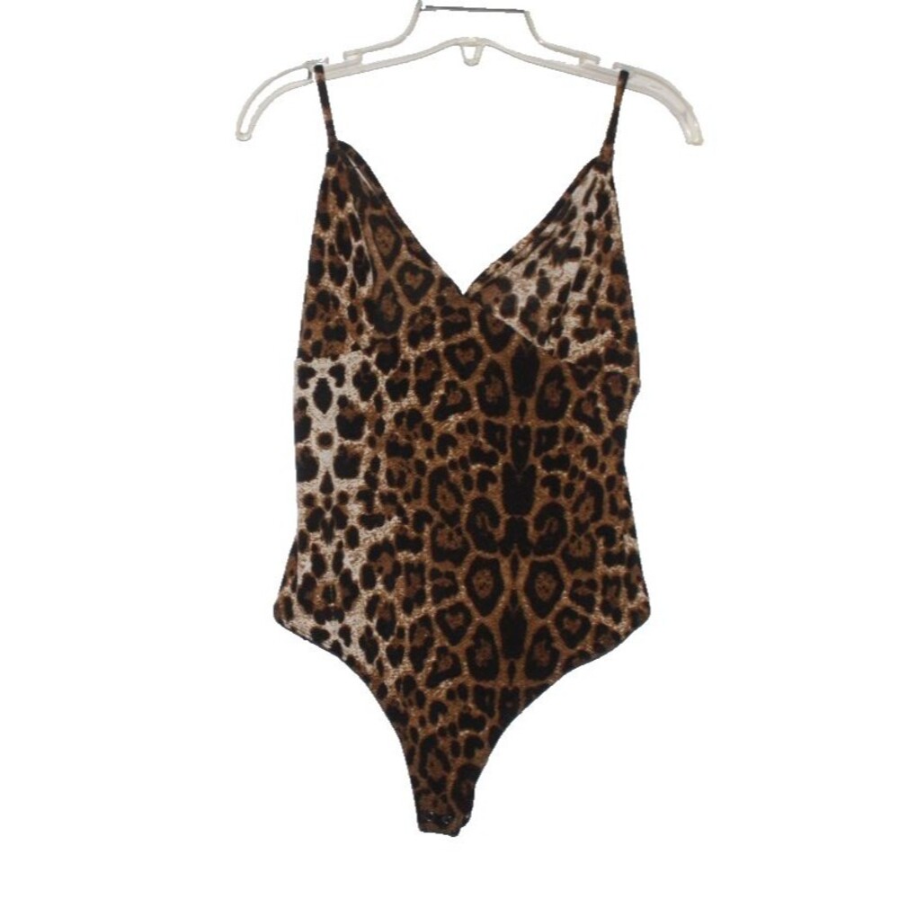 Guess Women Deep-V Neck Body Suit, Animal Print Medium NWT